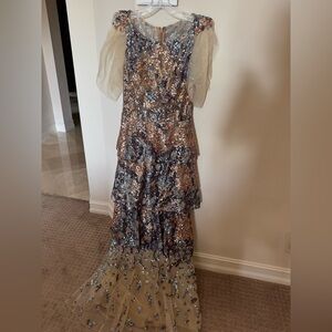 Stunning Sequin Maxi Ruffle Dress in Silver and Gold